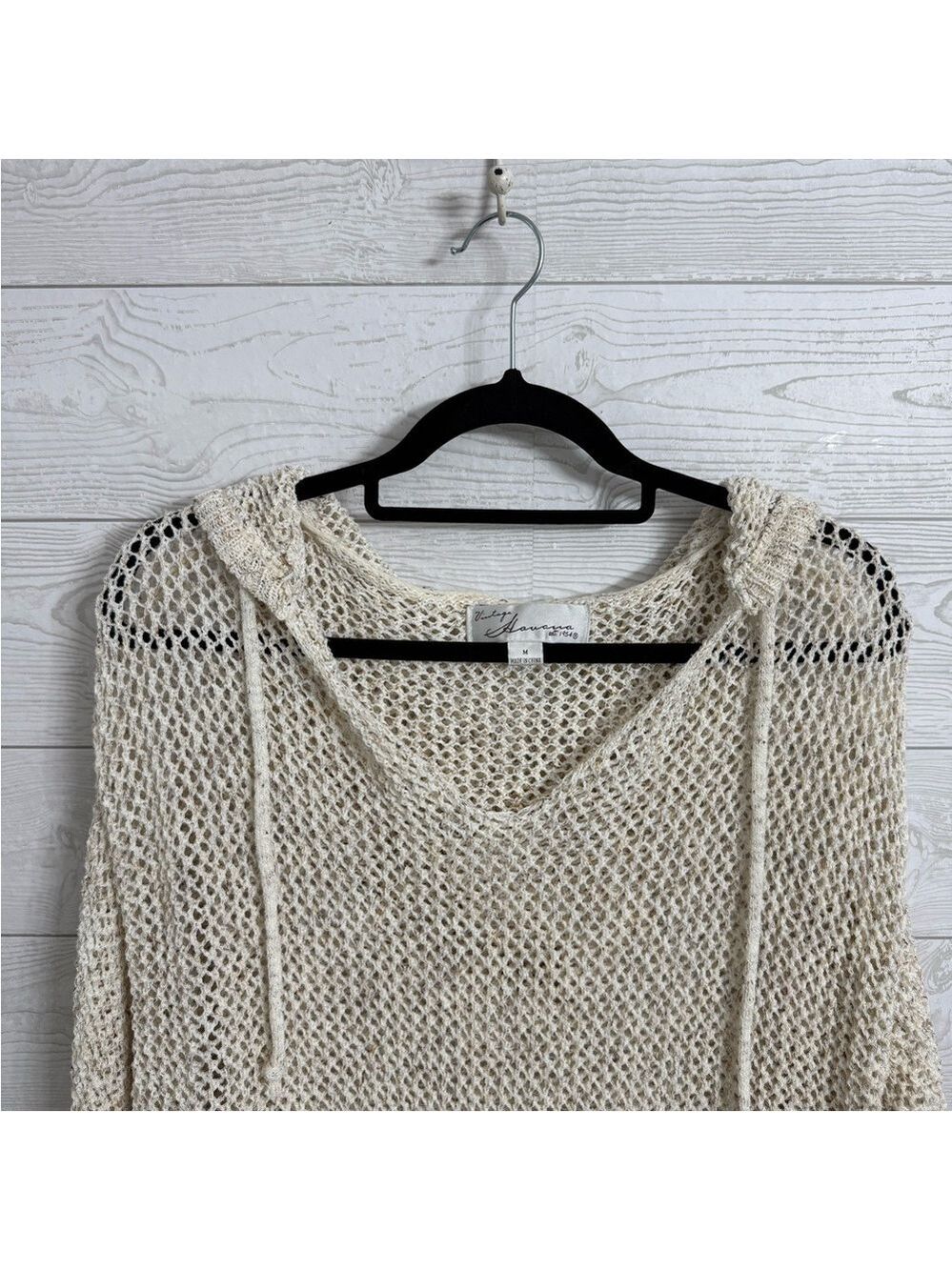 Vintage Havana Women’s Cream Crocheted Hoodie Sweatshirt Sweater. Size M - Picture 4 of 6